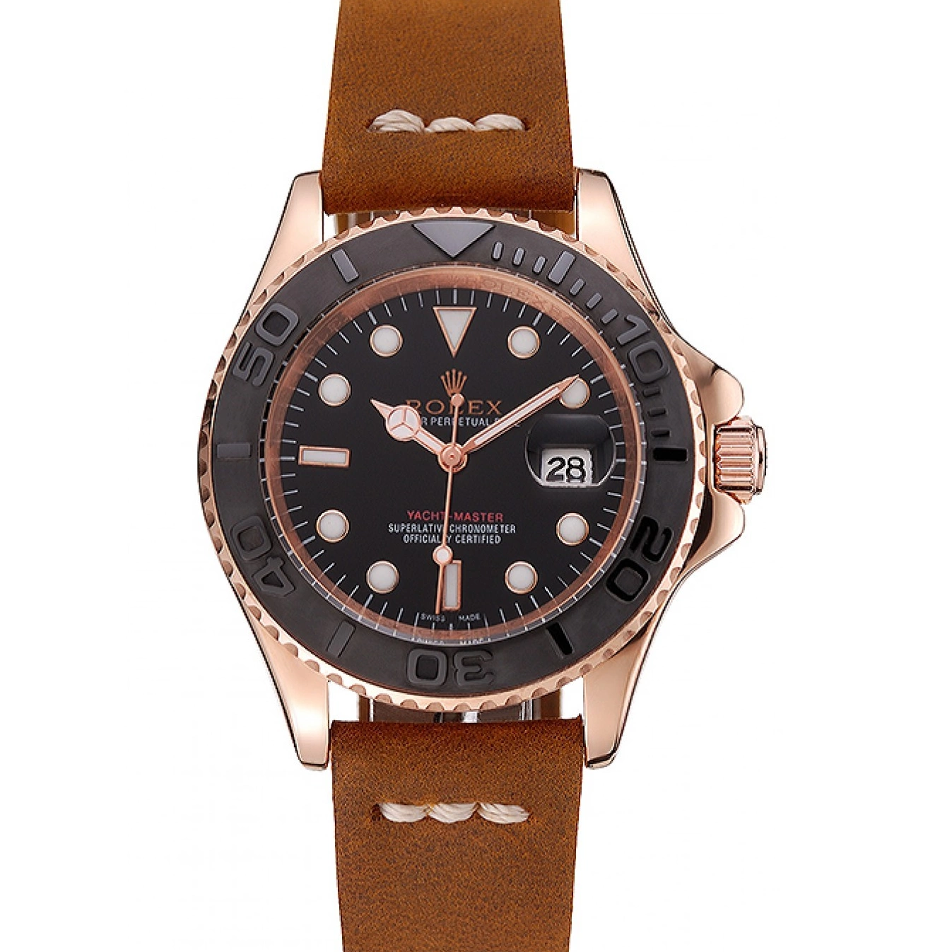 Bracelet Master Gold Brown 1453861 Case Dial Rose Leather Rolex Black Yacht 0602